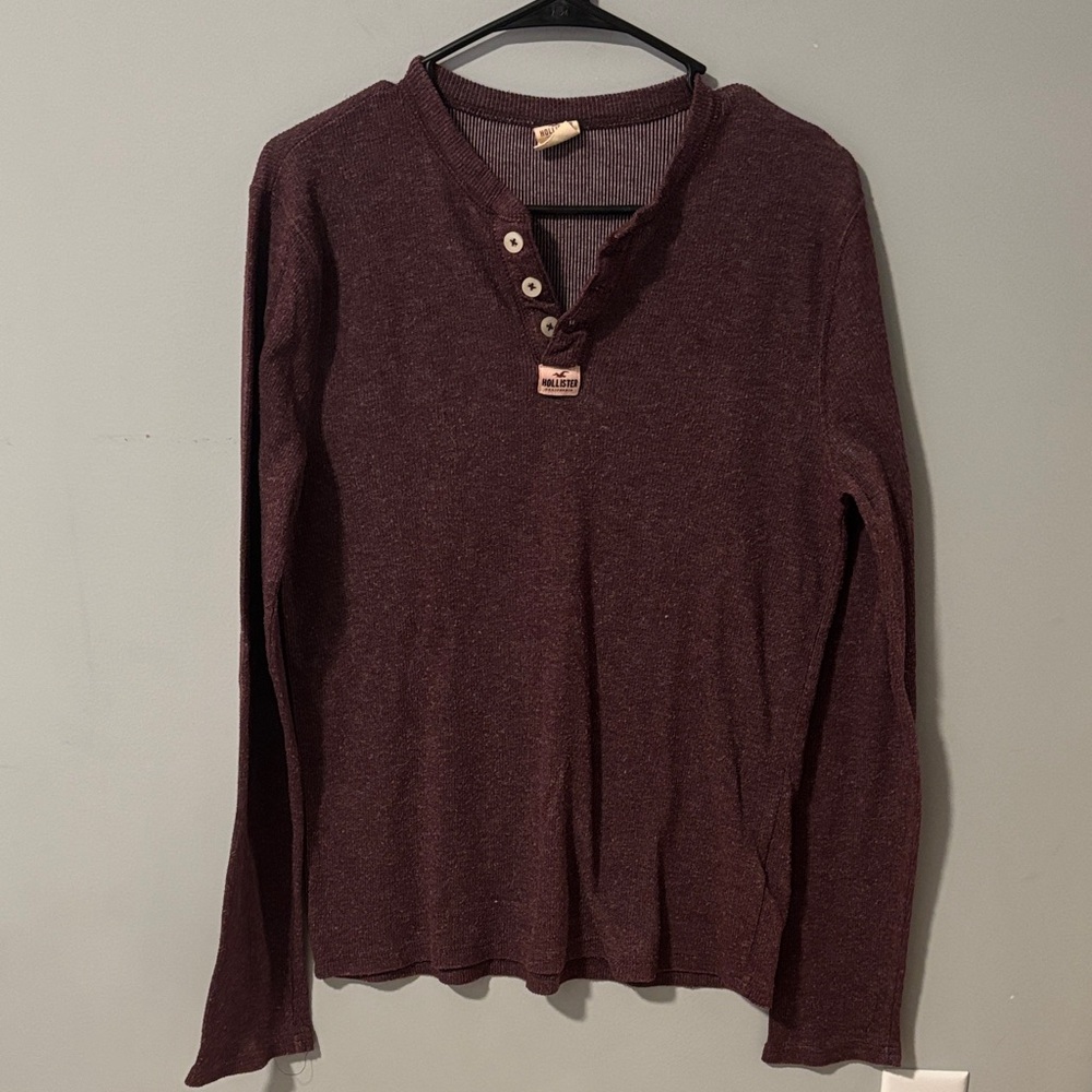 Hollister Maroon Henley Shirt with Buttons Medium